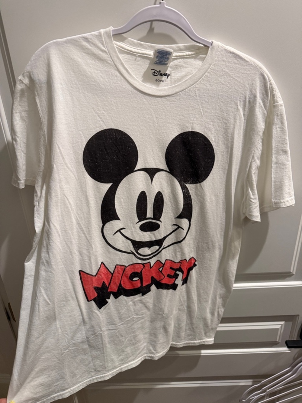 Disney White Tee with Black Mickey Face and Red Text